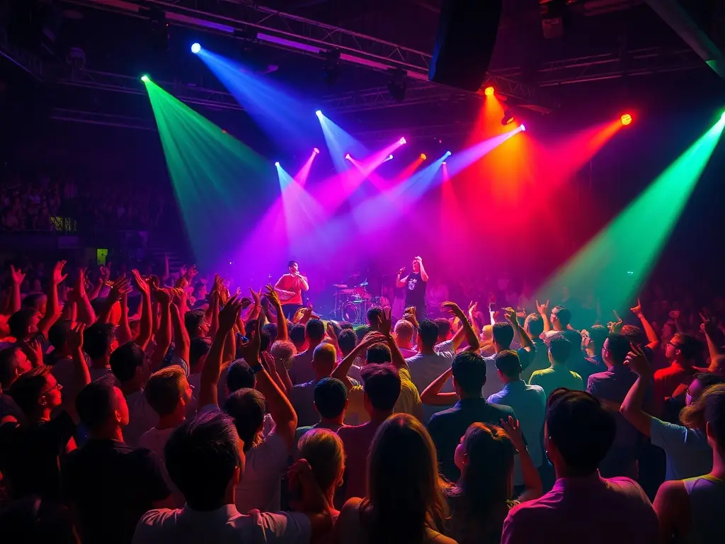 A photograph capturing a live performance event organized by ASSOC CULTURELLE EXPRESSION, showcasing local talent and attracting a diverse audience, highlighting the organization's role in promoting performing arts and cultural experiences.