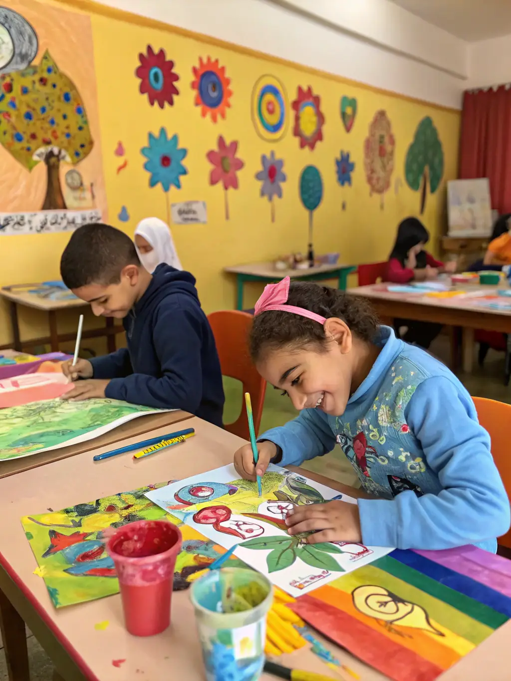 A photograph of children participating in an educational art workshop, highlighting the organization's focus on youth engagement and arts education.
