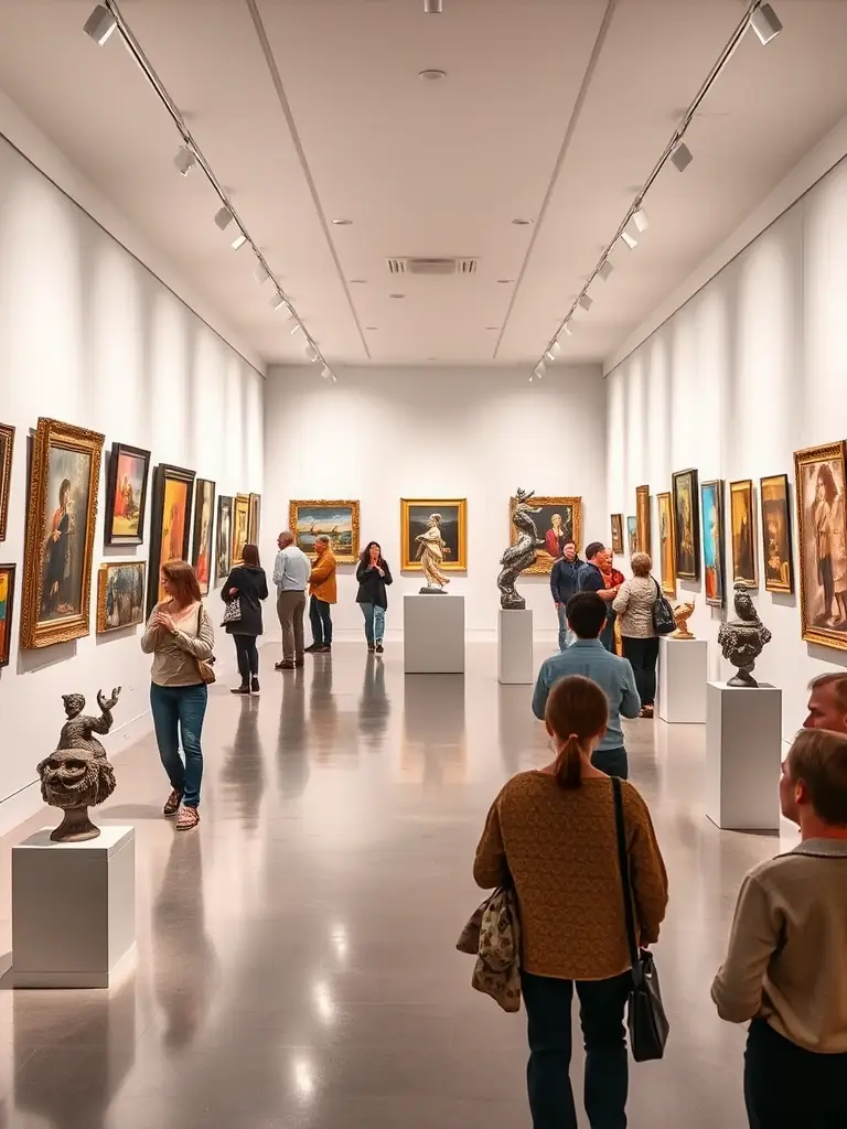 A photo of an art exhibition featuring works by local artists, emphasizing the organization's role in promoting local talent and artistic innovation.