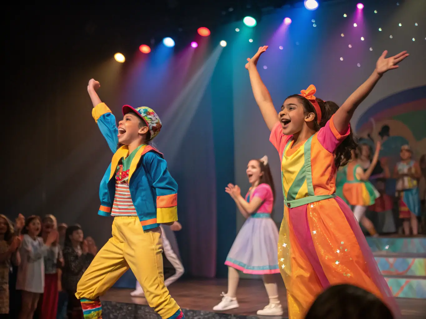 An image of a vibrant community performance with artists on stage and an engaged audience, highlighting the energy and diversity of supported projects.
