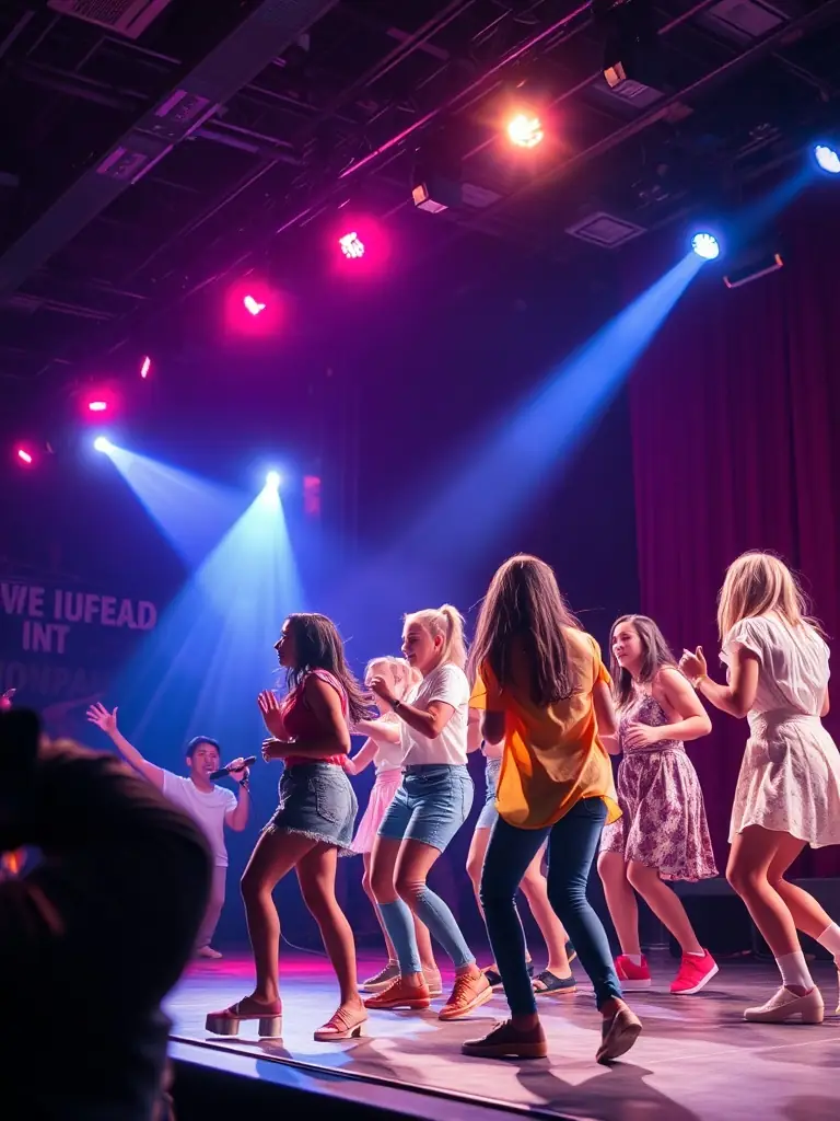 A dynamic image of a live performance featuring local artists, emphasizing the organization's commitment to supporting performing arts.
